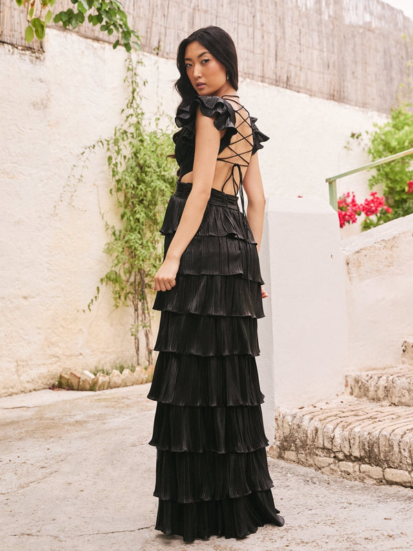 Alexandra - Open Back Black Tiered Dress - Dress 2 Party