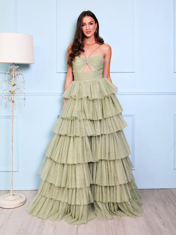 Beau - Sage Tiered Glitter Tulle Ballgown - Dress 2 Party