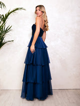 Chloe - Navy Chiffon Halter Neck Tiered Prom Dress - Dress 2 Party