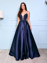 Faye - Navy Mikado Ball Gown - Dress 2 Party