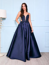 Faye - Navy Mikado Ball Gown - Dress 2 Party