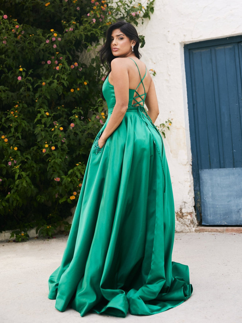 Felicity - Emerald Green Satin Ball Gown - Dress 2 Party