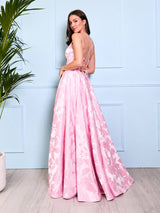 Freya - Pink Floral Jaquard Ball Gown - Dress 2 Party