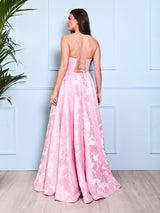 Freya - Pink Floral Jaquard Ball Gown - Dress 2 Party