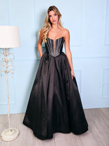 Harper - Black Corset Ballgown With Hot Fix Studs - Dress 2 Party