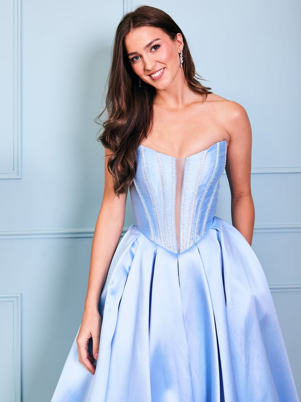 Harper - Blue Corset Ballgown With Hot Fix Studs - Dress 2 Party