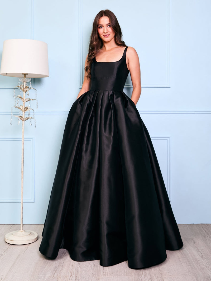 Lola - Black Matt Satin Ball Gown - Dress 2 Party