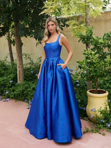 Lola - Royal Blue Square Neck Bridgerton Style Gown - Dress 2 Party