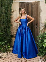 Lola - Royal Blue Square Neck Bridgerton Style Gown - Dress 2 Party