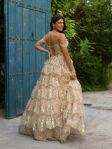 Natalie - Gold Layered Sequin Prom or Engagement Gown - Dress 2 Party