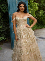 Natalie - Gold Layered Sequin Prom or Engagement Gown - Dress 2 Party