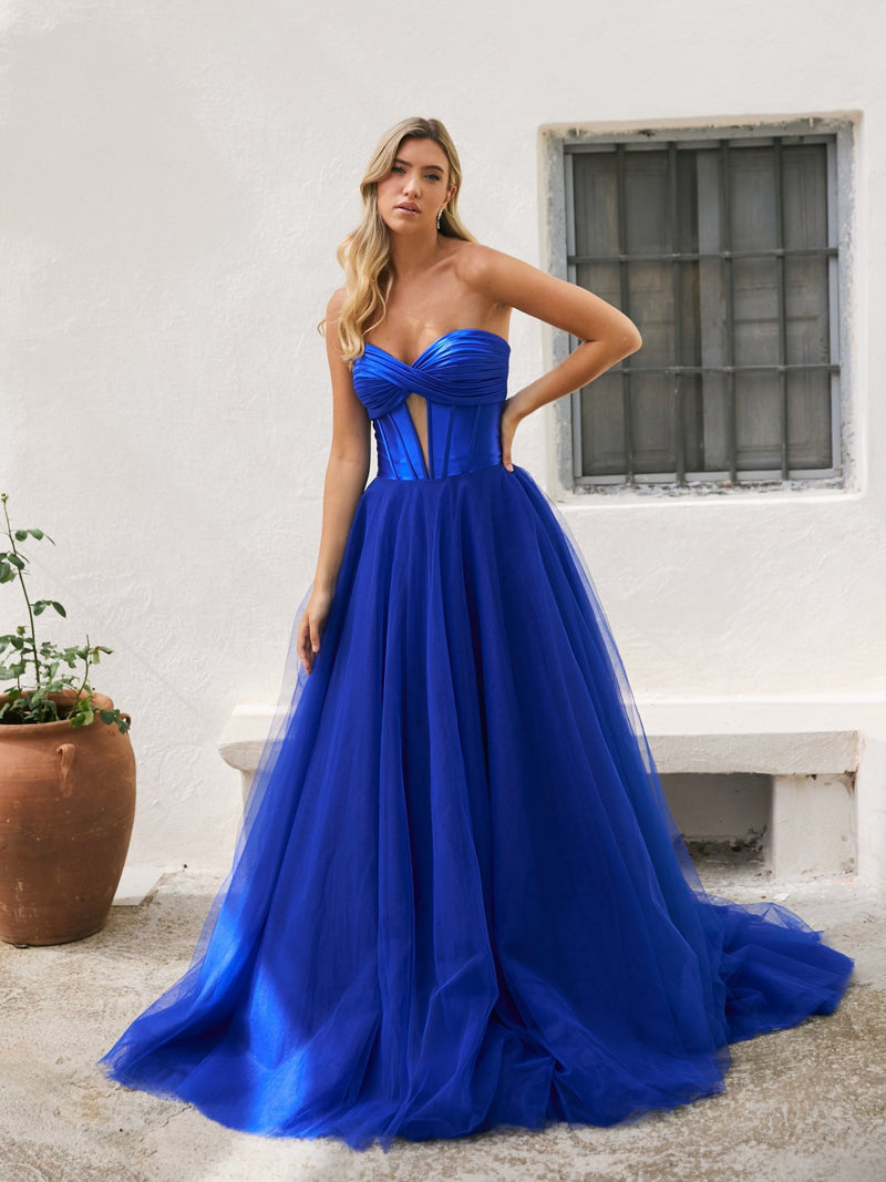 Nicole - Royal Blue Satin and Tulle Ball Gown - Dress 2 Party