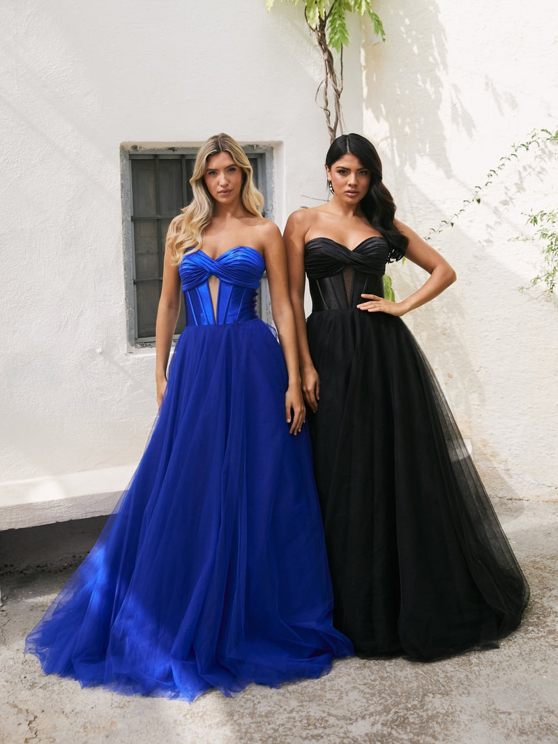 Nicole - Royal Blue Satin and Tulle Ball Gown - Dress 2 Party