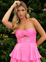 Riley - Bubblegum Bikini Top Wedding Guest Chiffon Dress - Dress 2 Party