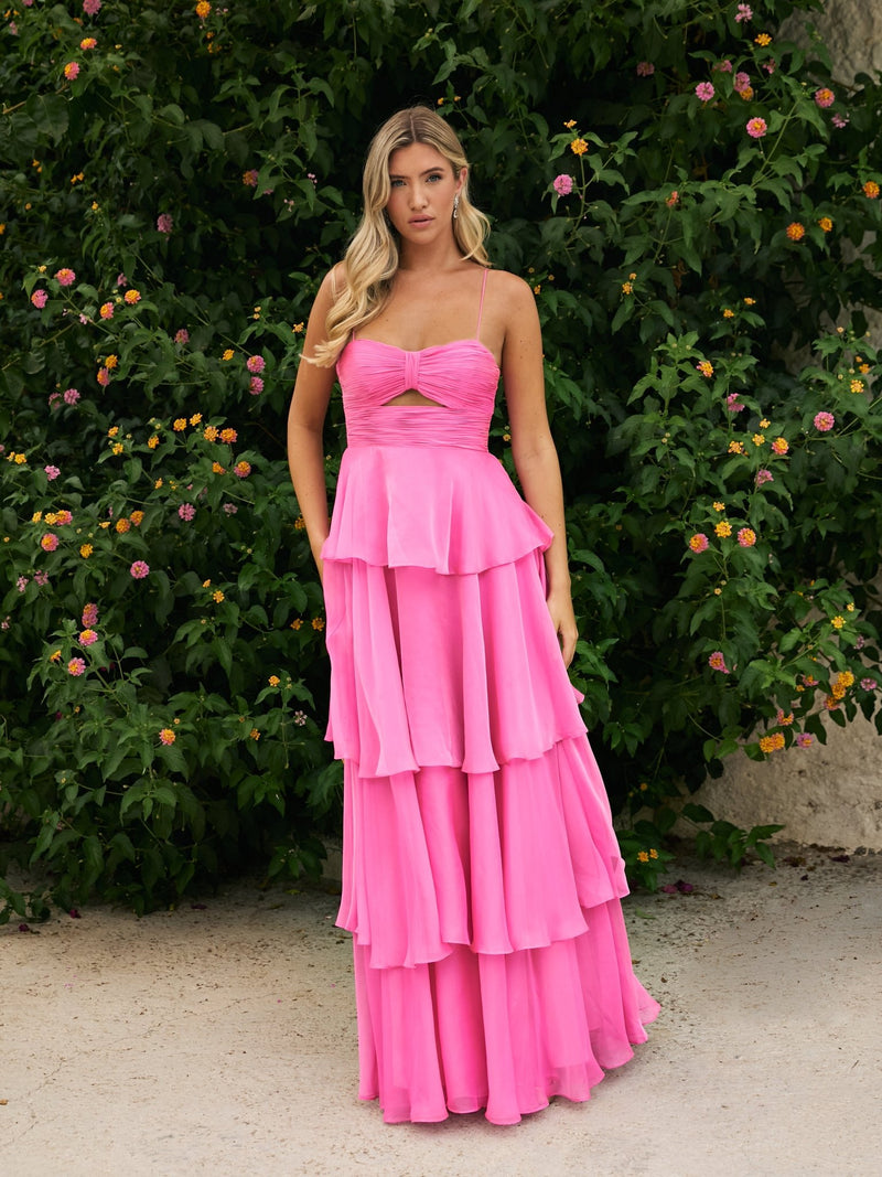 Riley - Bubblegum Bikini Top Wedding Guest Chiffon Dress - Dress 2 Party