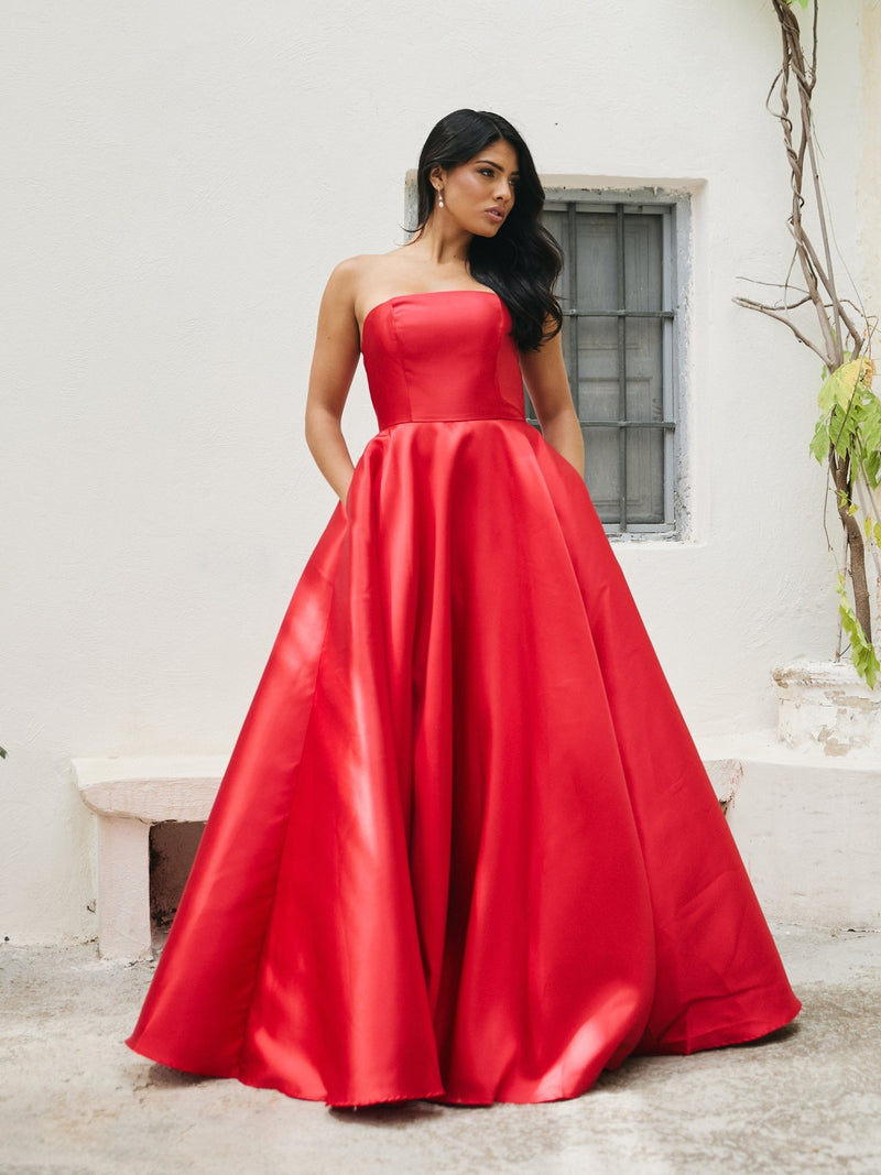 Sasha - Red Best Selling Strapless Satin Ball Gown - Dress 2 Party