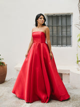 Sasha - Red Best Selling Strapless Satin Ball Gown - Dress 2 Party