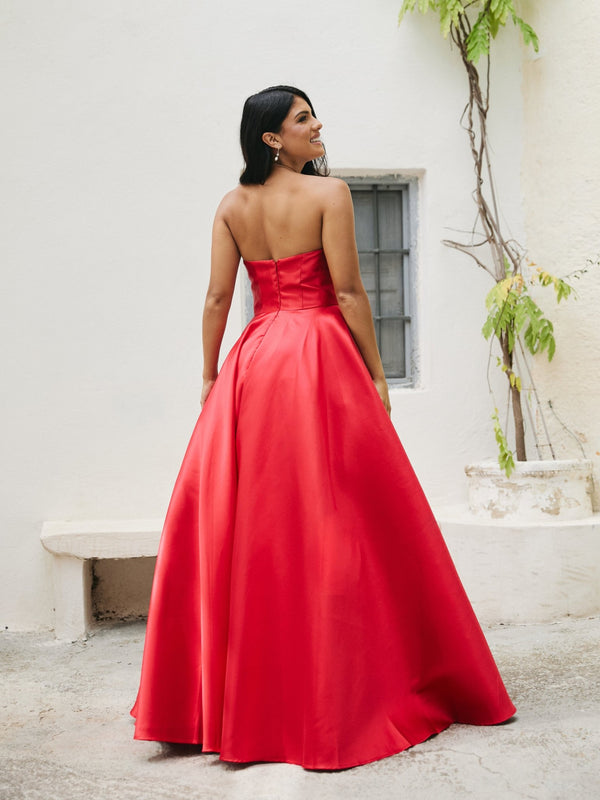 Sasha - Red Best Selling Strapless Satin Ball Gown - Dress 2 Party