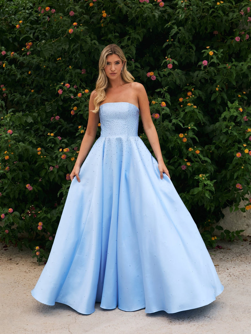 Summer Light Blue Strapless Ball Gown with Studs