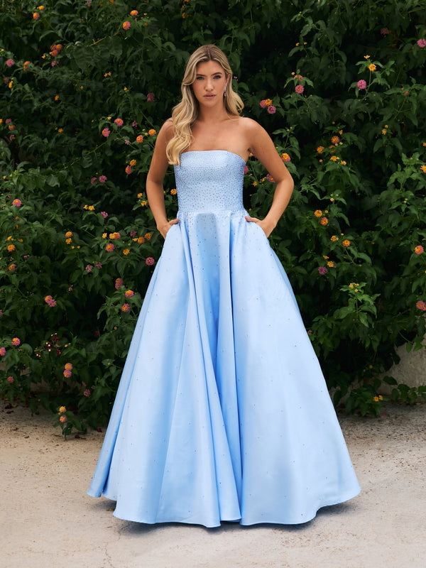 Summer Light Blue Strapless Ball Gown with Studs